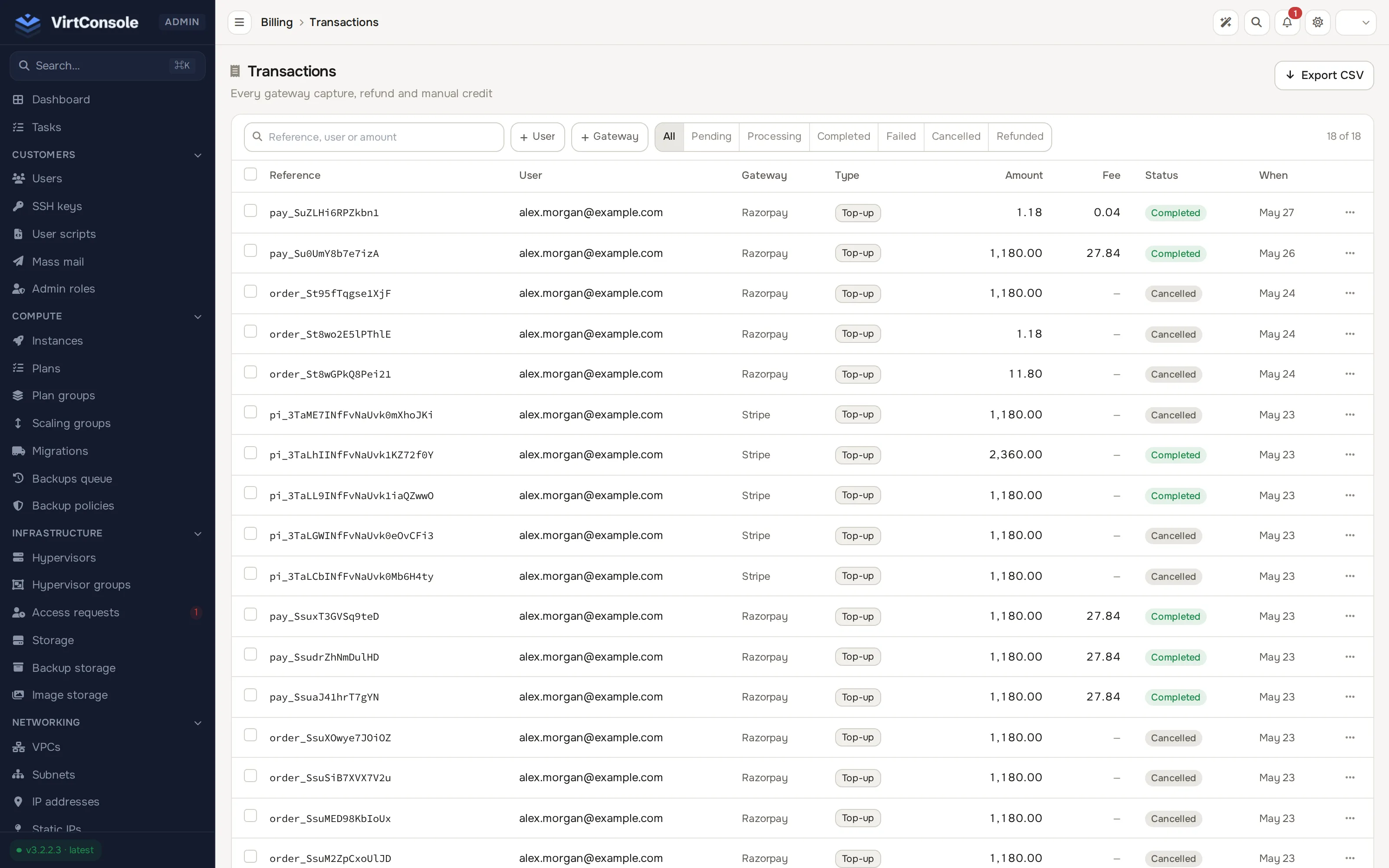 Transactions list