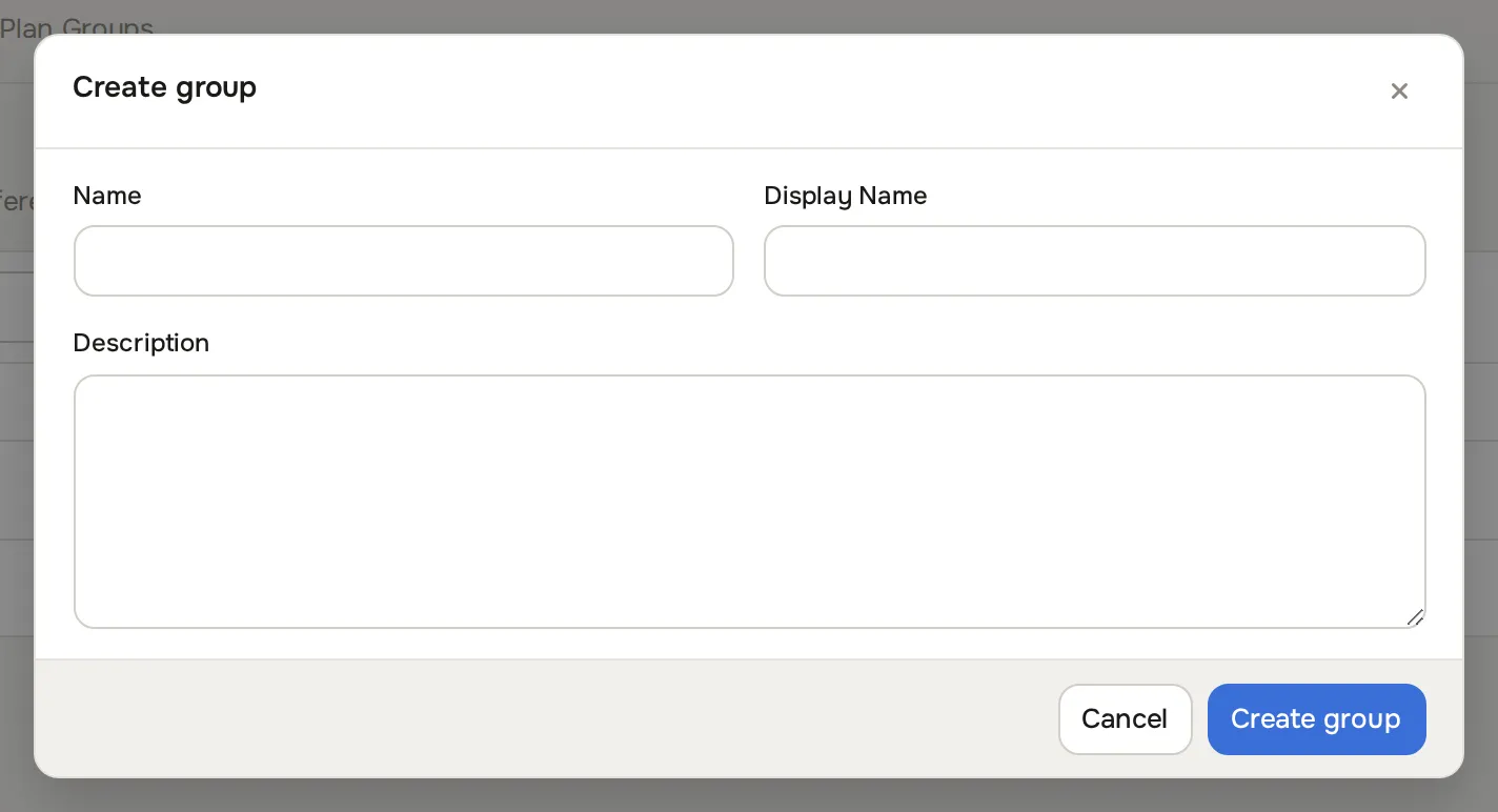 Add Database Plan Group dialog