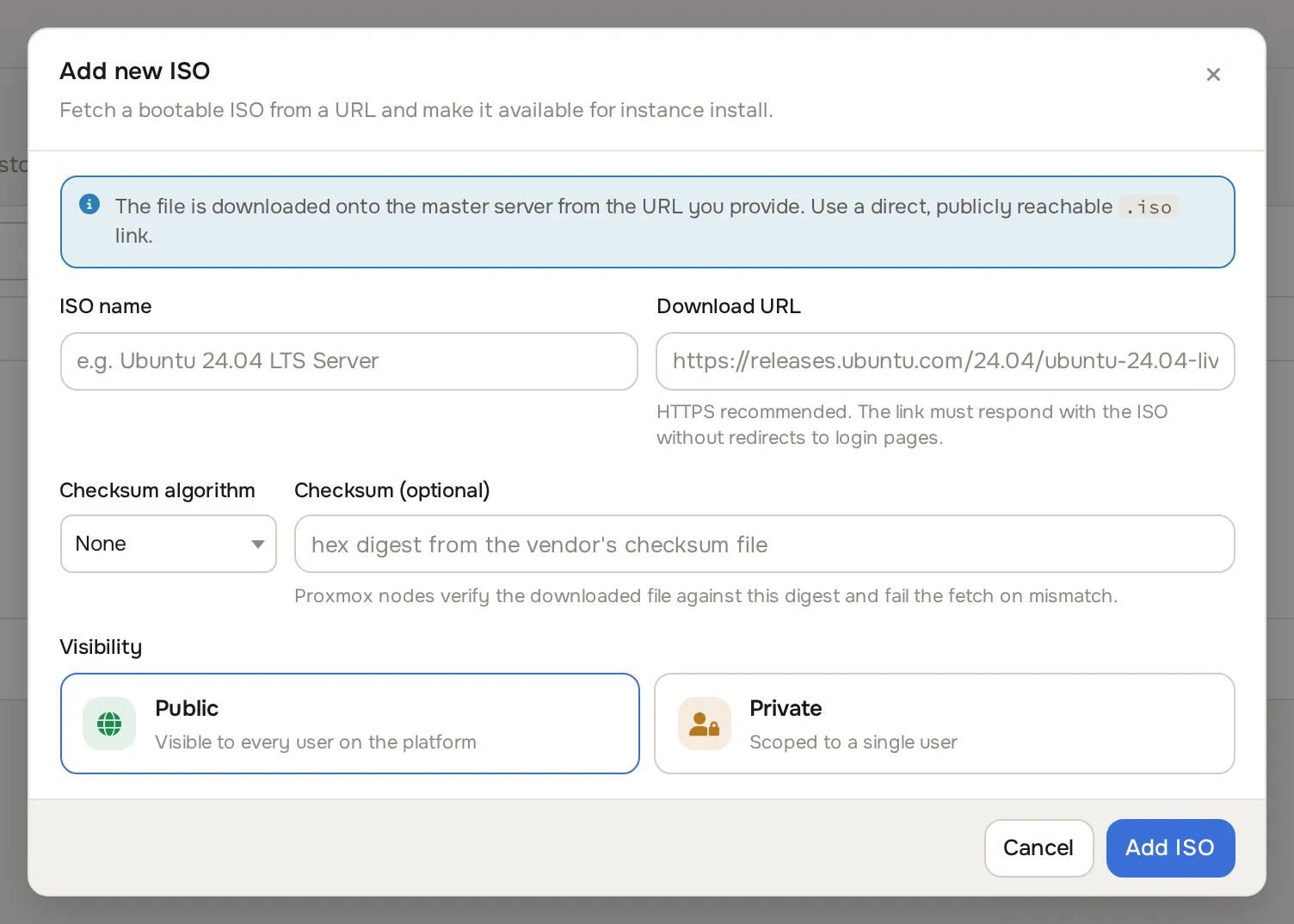 Add ISO dialog