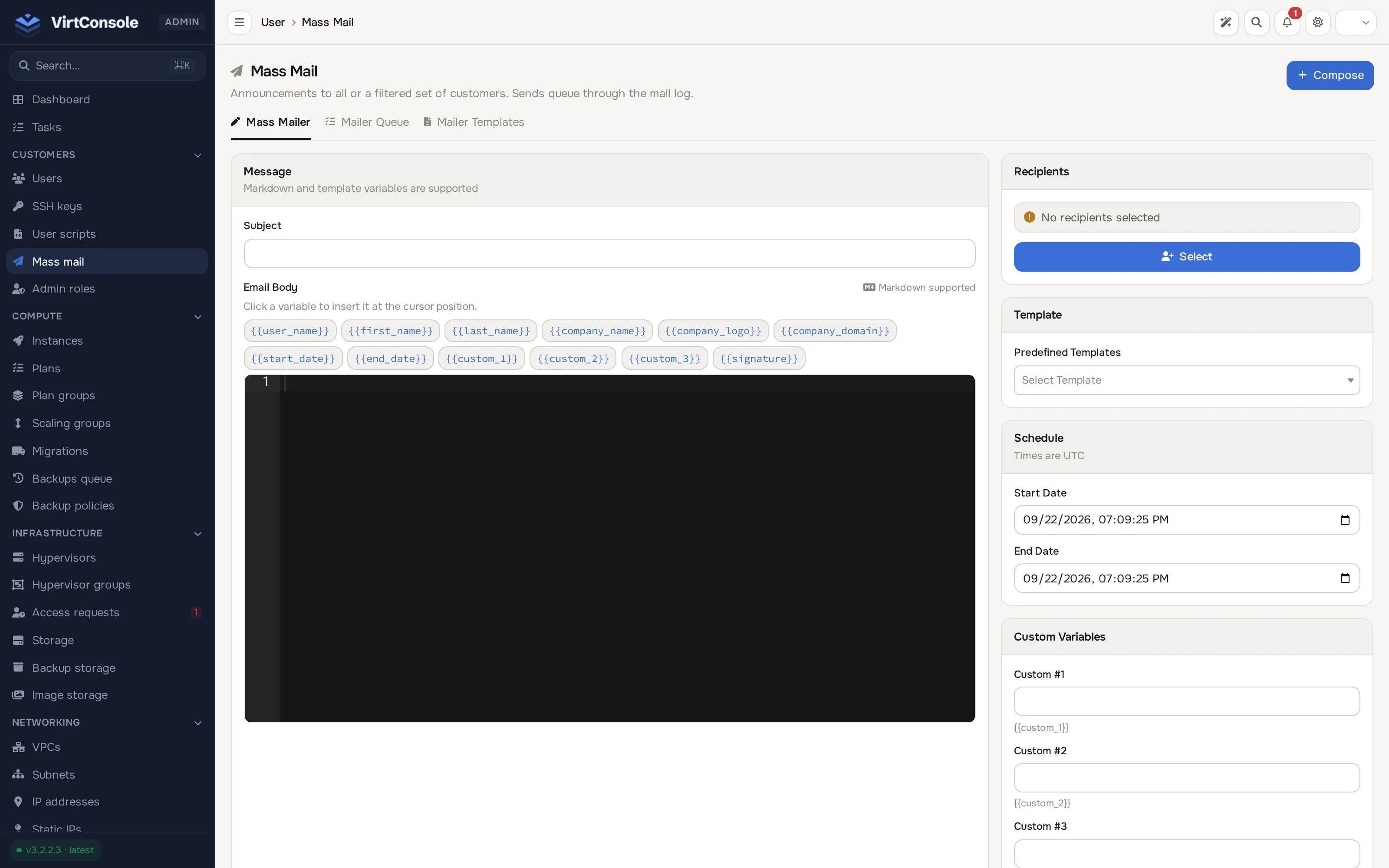 Mass mail compose tab