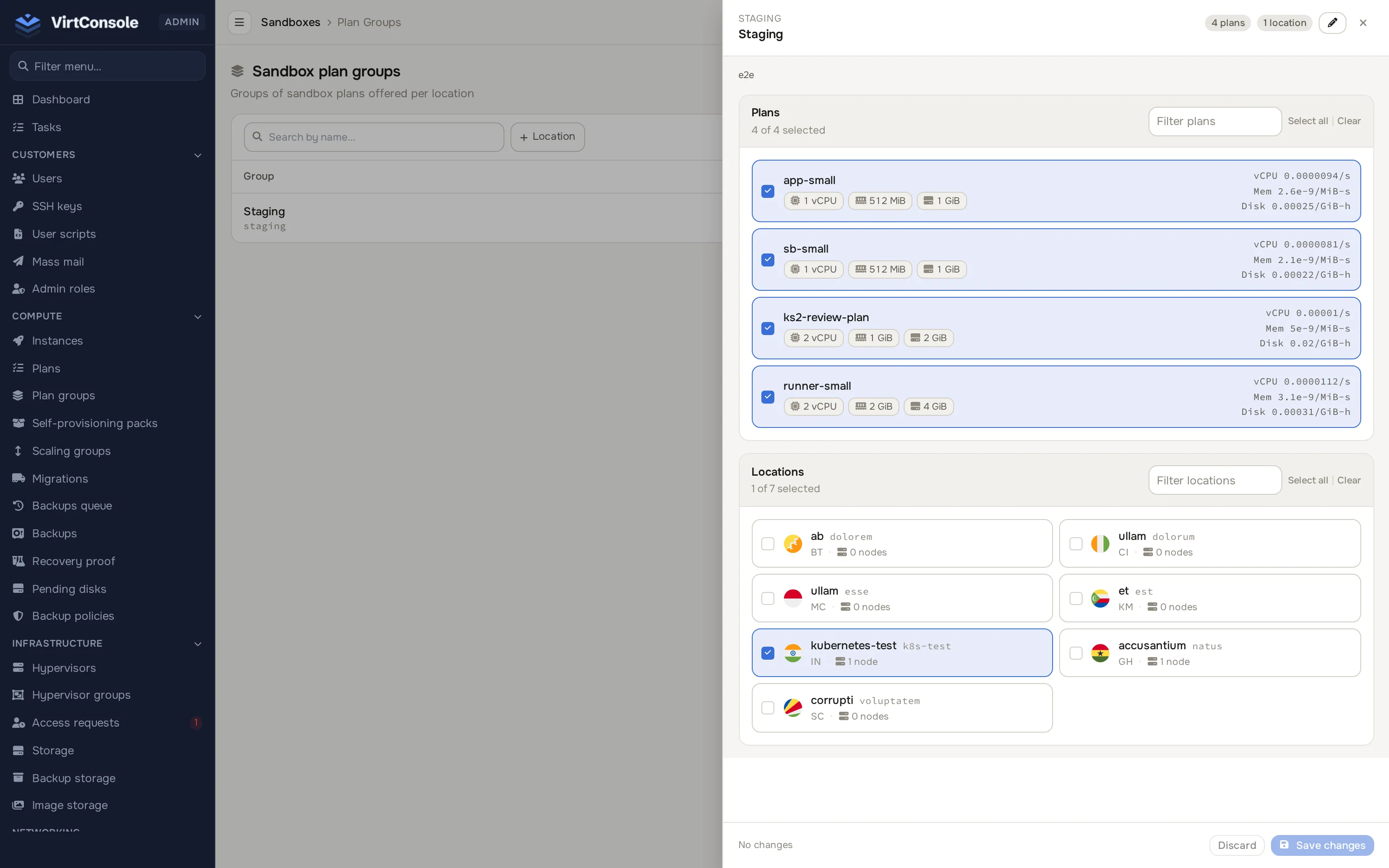 Plan group editor with plans and locations cards