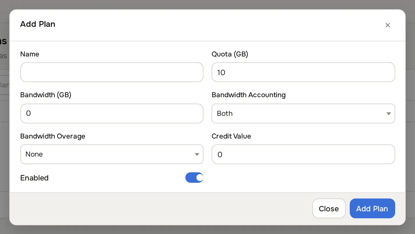 Add S3 Plan dialog