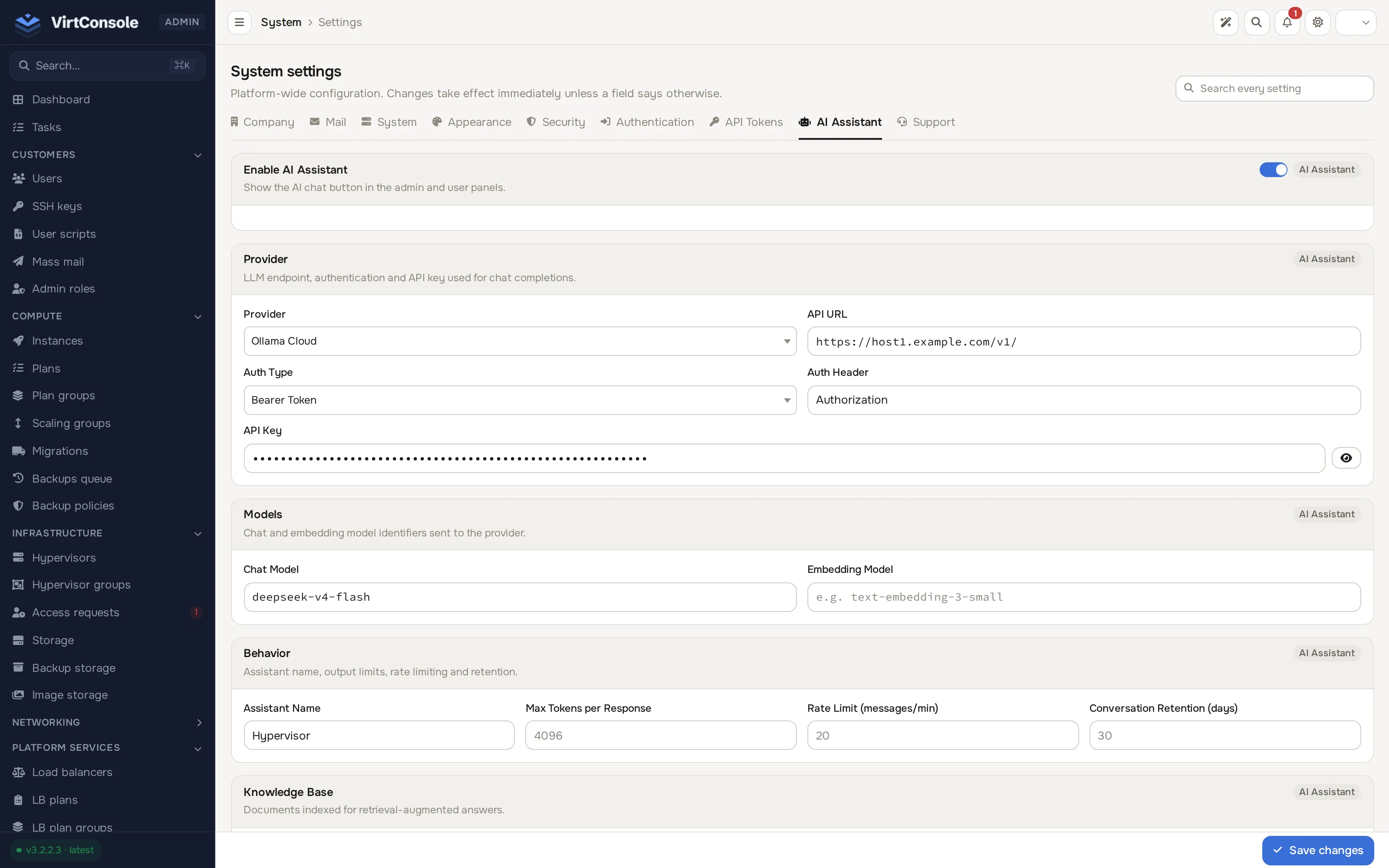 Settings, AI Assistant tab