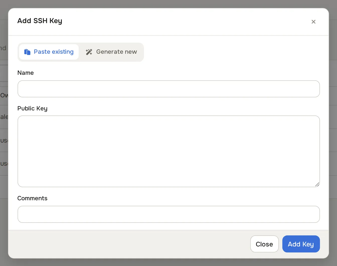 Add SSH Key dialog