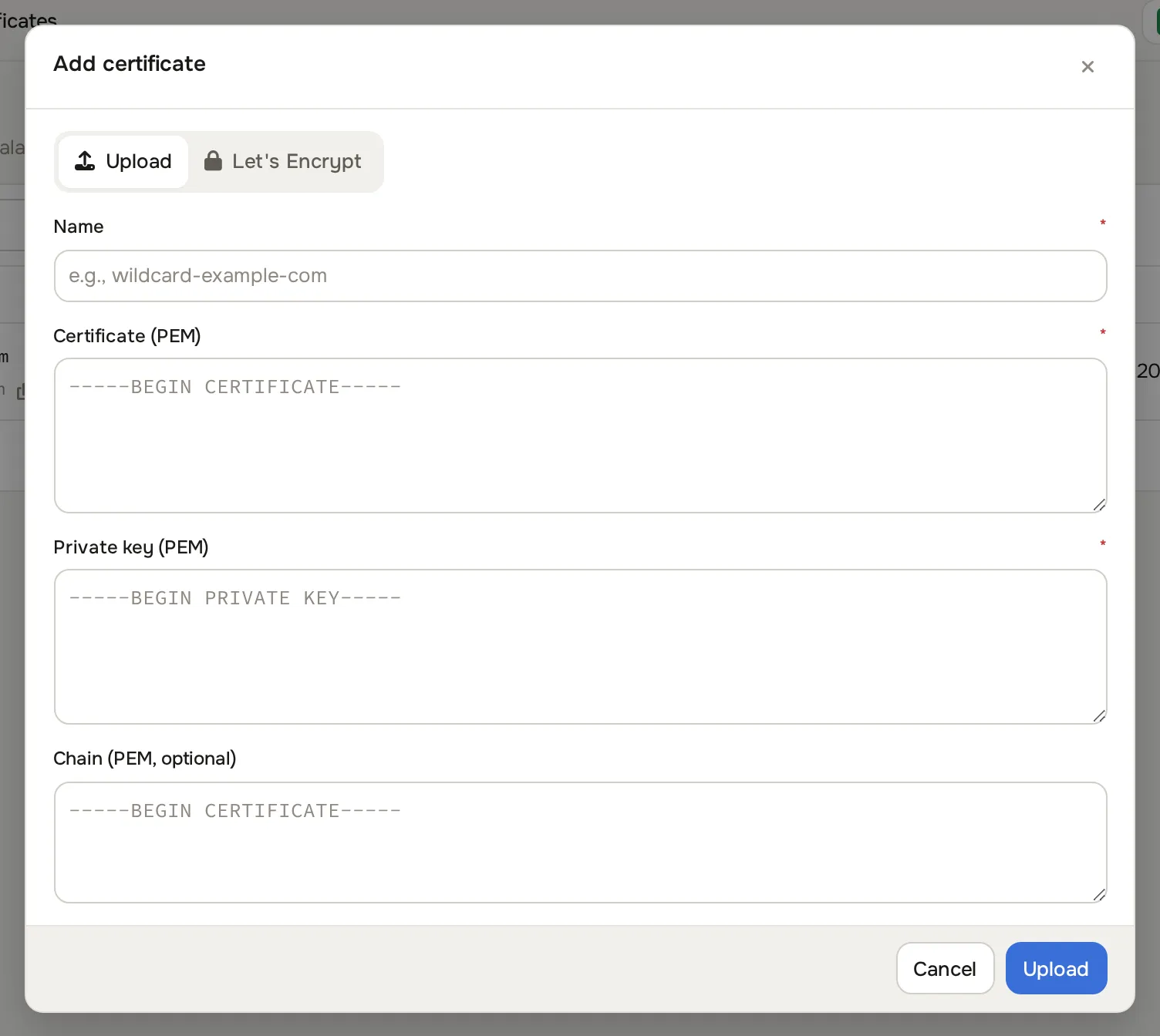 Add Certificate dialog
