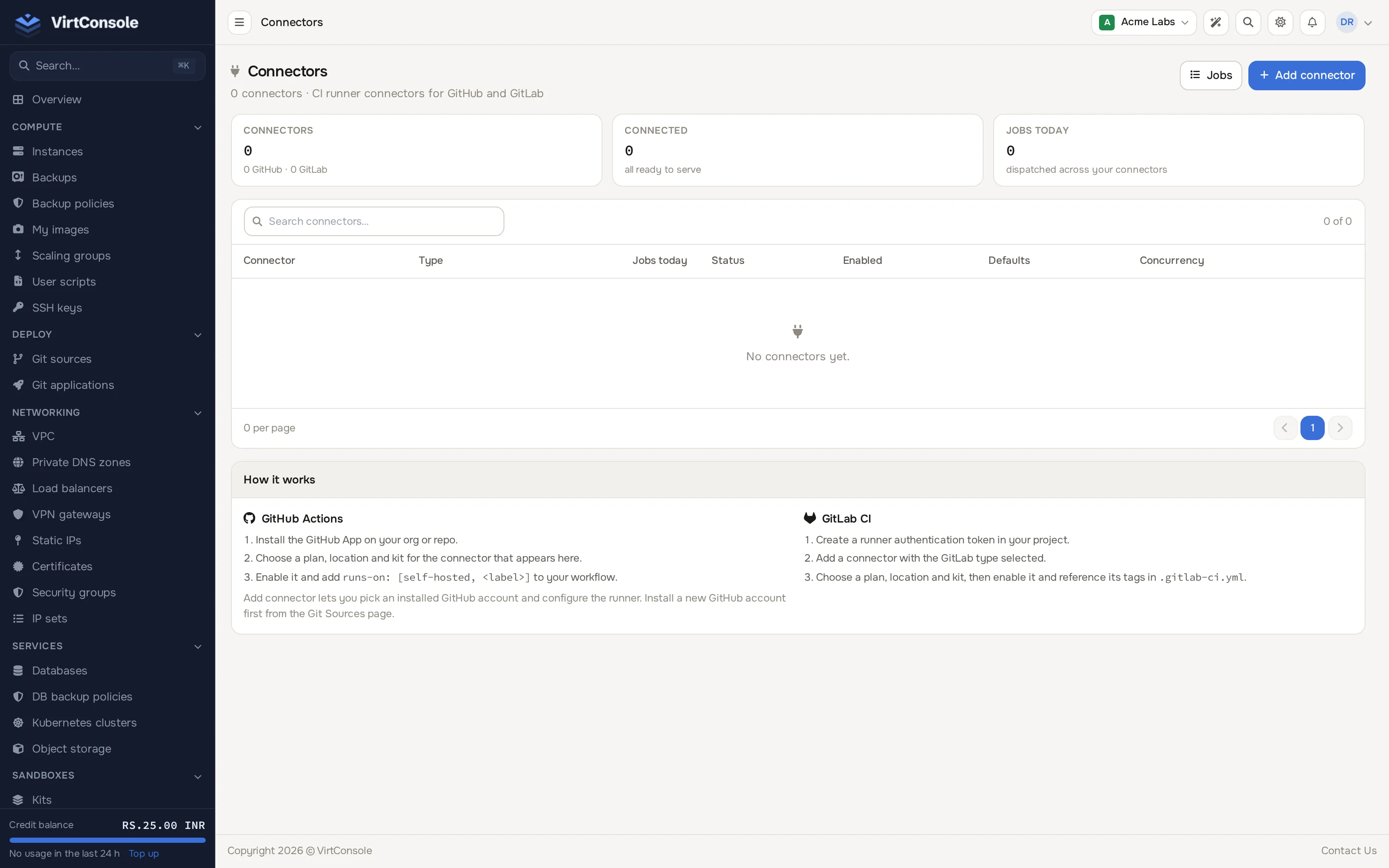 Sandbox Connectors page