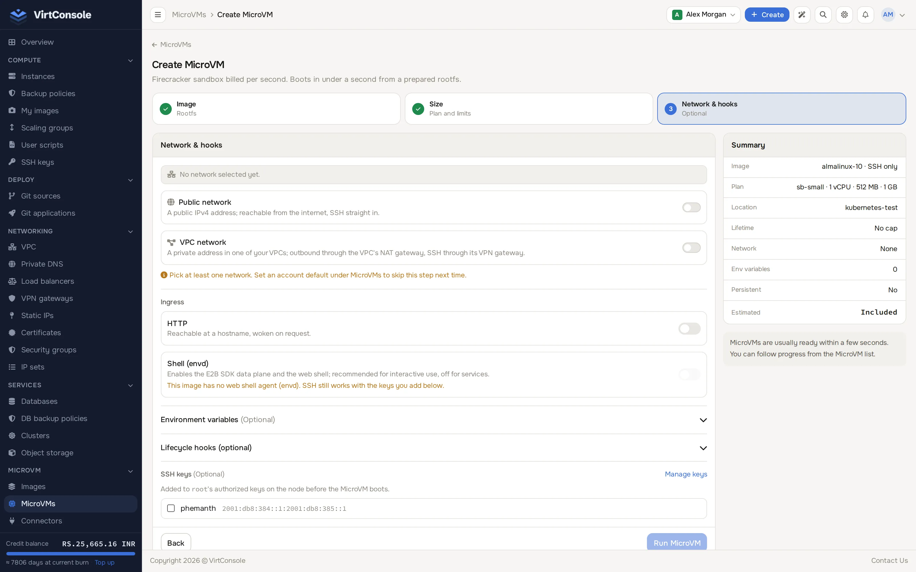 MicroVM create, Network & hooks step
