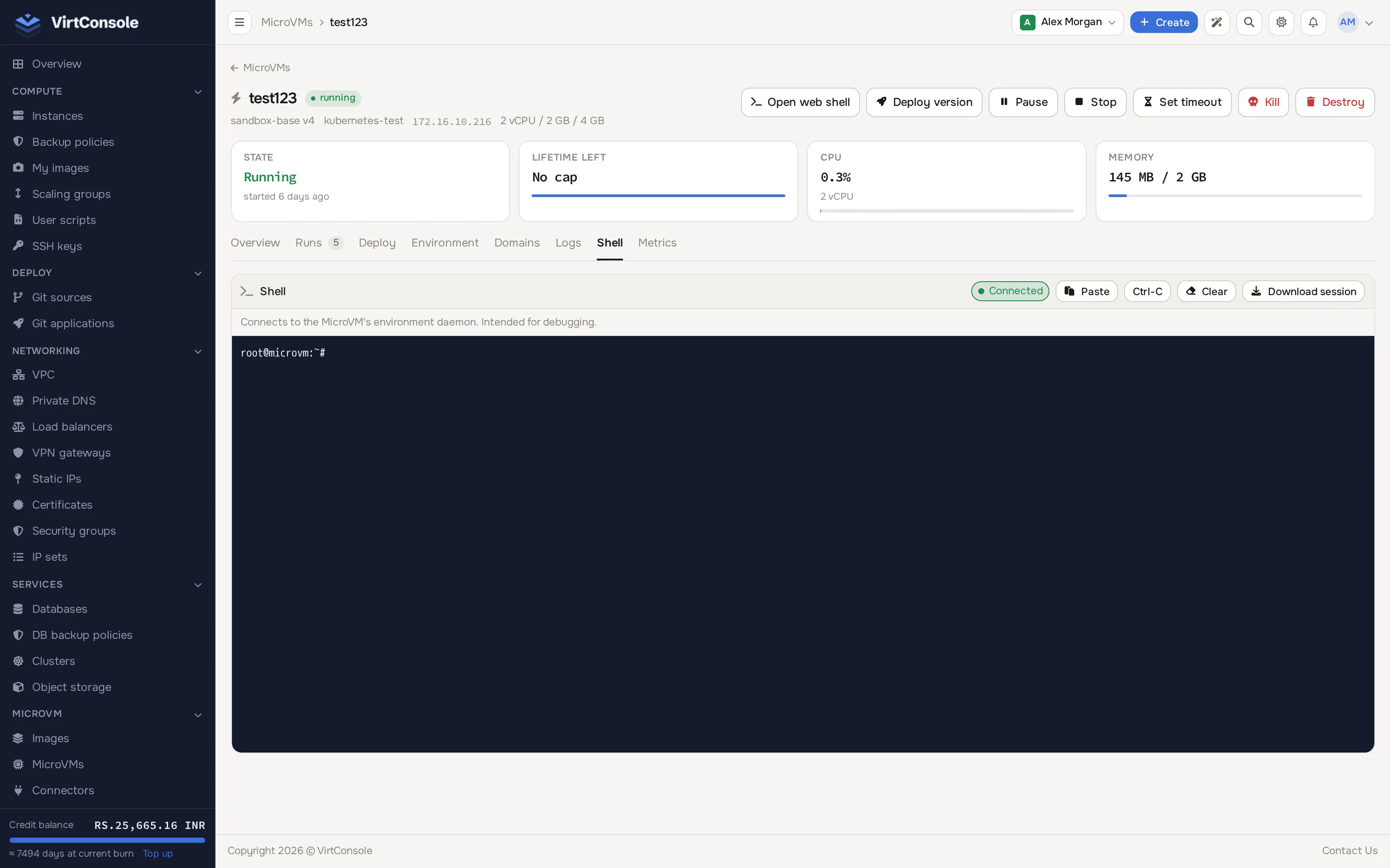 MicroVM Shell tab