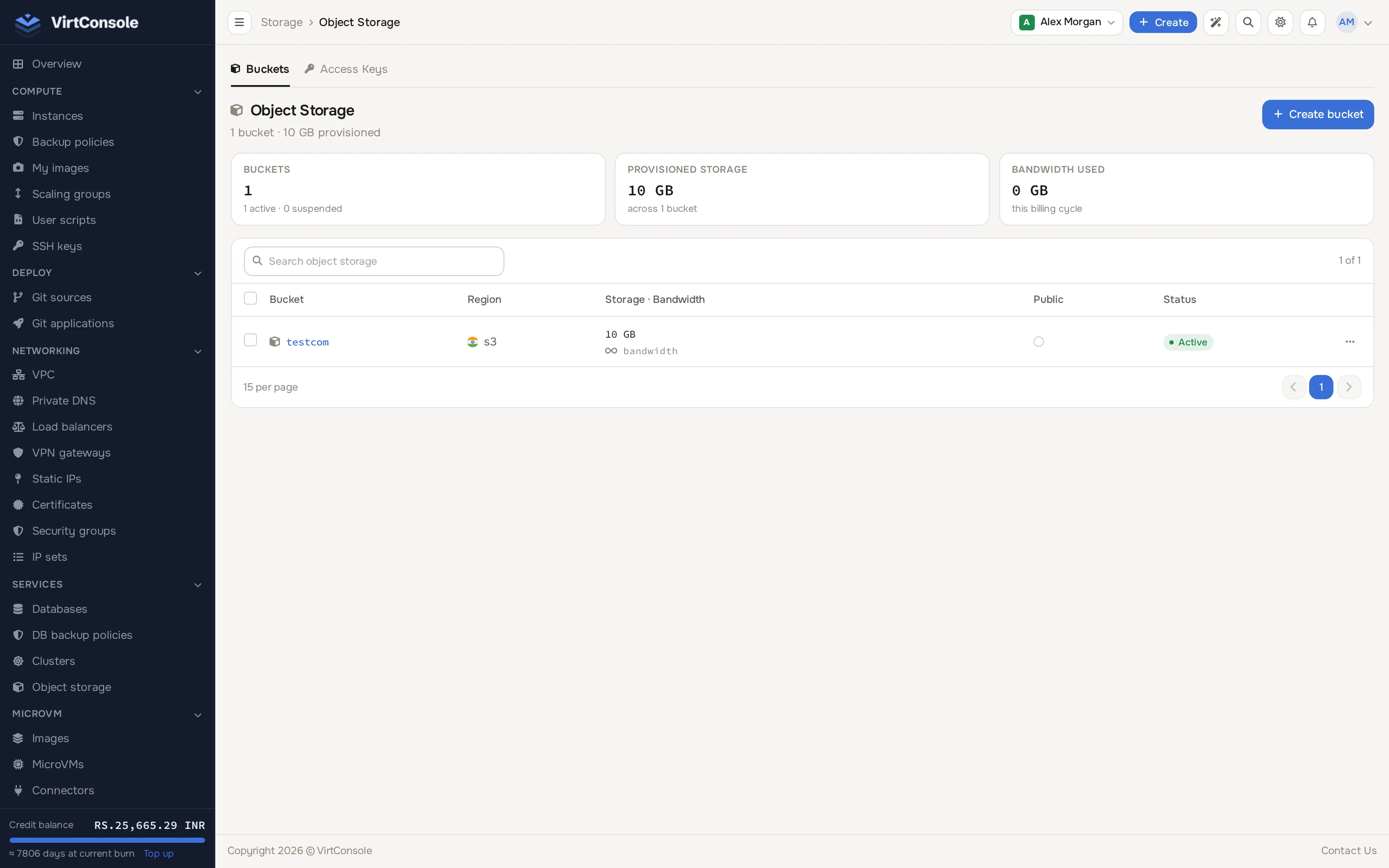 Object Storage page