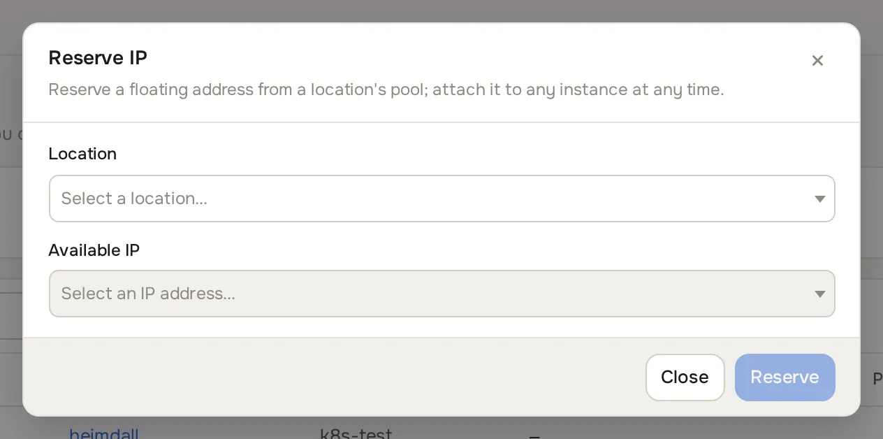 Reserve IP dialog